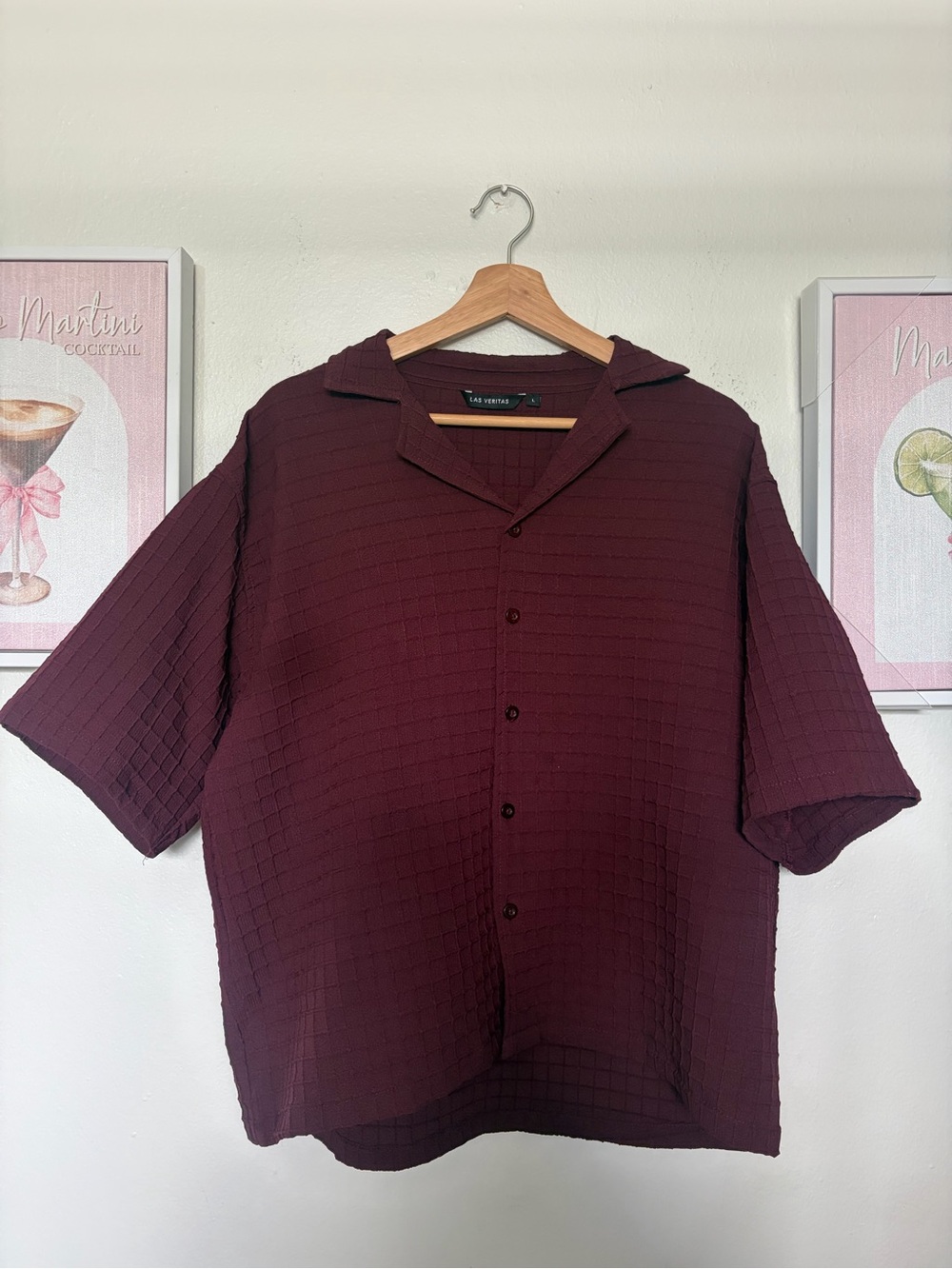 Veritas Men's Casual Button-Down Shirt in Deep Burgundy